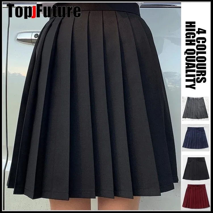 Japanese School Uniforms WOMEN Girls Solid Color Pleated JK Suit Black Navy GREY High Student Academy Style Skirt |