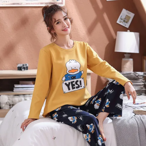 YEX-98092 Пижамы размера плюс 3XL 4XL 5XL, женские пижамные комплекты с длинным рукавом, теплые женские хлопковые Пижамные комплекты, осенние свободные спортивные костюмы с мультяшным принтом - Цвет: YEX-98092