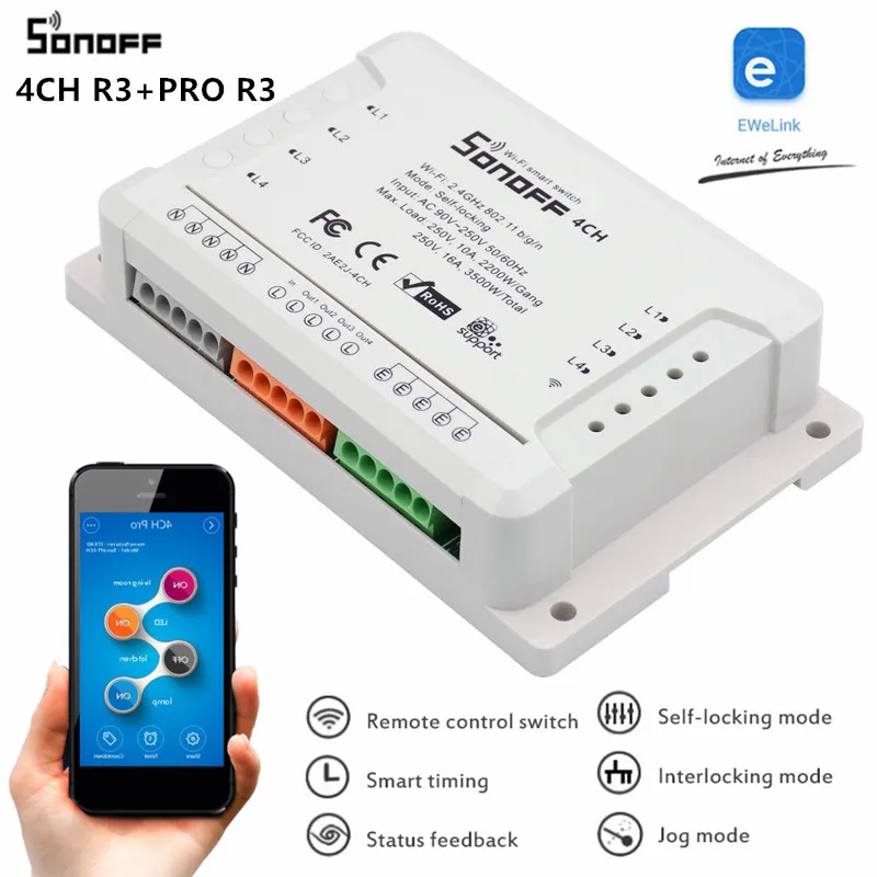 

Sonoff 4CH R3 Wifi Smart Switch 4 Gang Wifi Light Switch Smart Home App Remote Interrupter Relay Works With Alexa Google Home