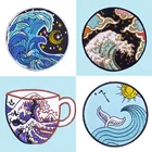 Нашивки с вышивкой в виде морских волн, аппликации для чайной чашки, круглые значки с утюгом для одежды, шапочек, сумок, оптовая продажа шаблонов для шитья своими руками