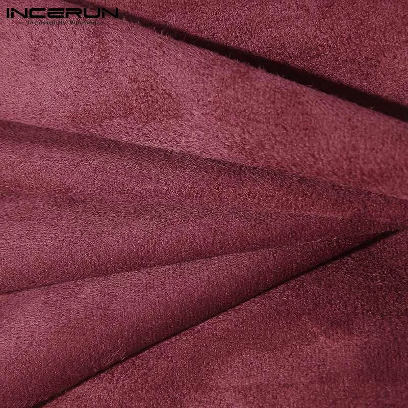 

2021 Men Casual Sets Streetwear Solid Color Suede Fabric Lapel Short Sleeve Shirt Elastic Waist Shorts Men Suits S-5XL INCERUN