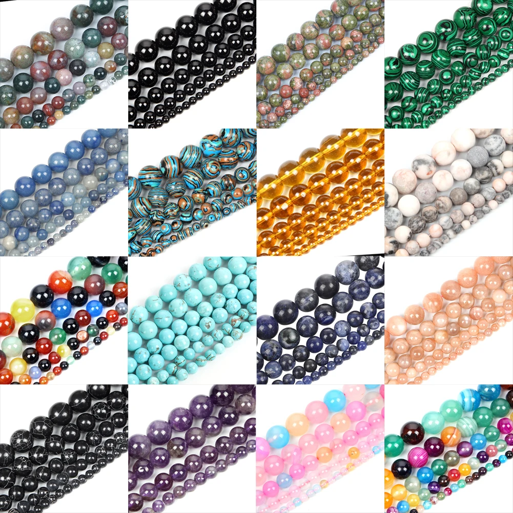 45 стили Натуральный Камень Бисер Индия Агат Аквамарин очарование Круглые бусины