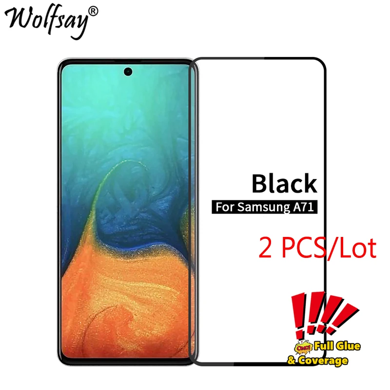 Vidrio templado para Samsung Galaxy A71, Protector de pantalla, cobertura completa, pegamento completo, vidrio de seguridad para Samsung A71-0