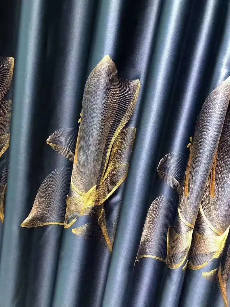 

Luxury High-end Curtains Chinese Style Blackout Embroidery Curtains for Living Dining Room Bedroom Blue Window Tulle Sheer