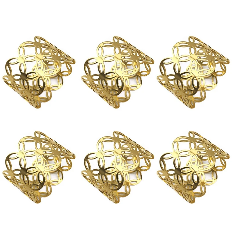 

Napkin Ring, 6-Piece Metal Napkin Holder, Party Table Decoration, Geometric Hollow Design Napkin Ring (Gold Geometry)