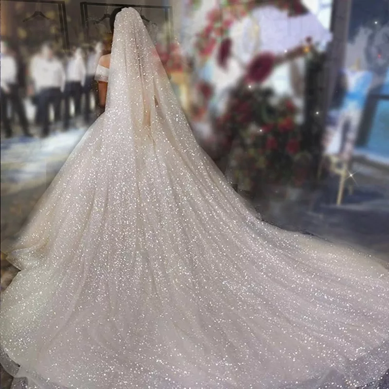 B58-D Luxury Cathedral Wedding Veil Bling Bling Bridal Veils Soft Single Tier Bridel Veil with Comb Glitters Wedding Accessories