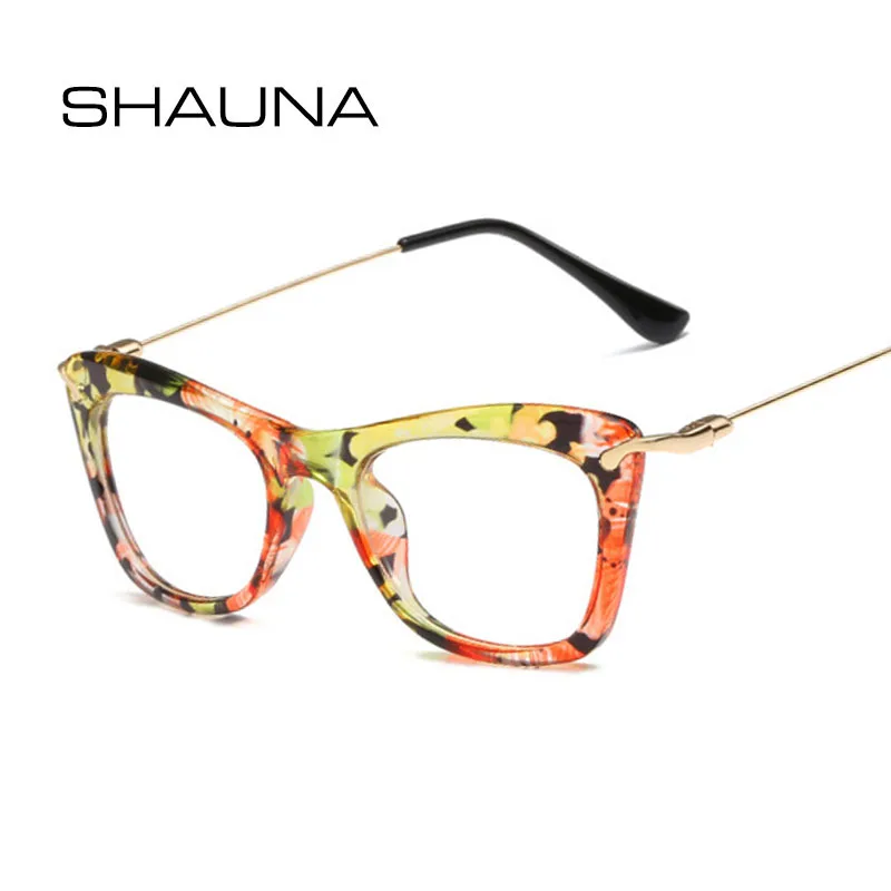 

SHAUNA Fashion Women Cat Eye Optical Frames Brand Designer Lady Printing Eyewear Metallic Leg