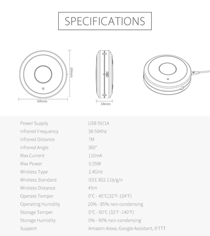 USB WiFi IR Remote Control Support Echo Google Home IFTTT Universal Smart Controller Voice For Alexa | Электроника