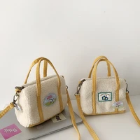plush shoulder bag women 2022 winter cartoon embroidery lamb velvet crossbody bags bucket bags soft cute handbags female mo452
