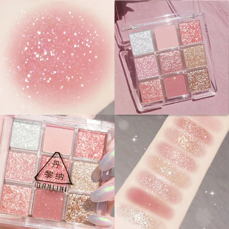 

9 Color Pressed Matte Glitter Eyeshadow Palette Waterproof Long-lasting Eyeshadow Pigment Diamond Shimmer Nude Shiny Makeup