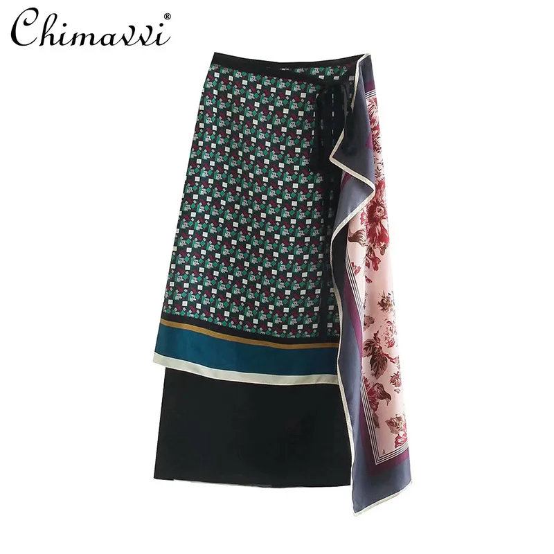 

Women's Retro High Waist Print Skirt A Line High Fashion Pleated Long Skirt Female Cotton Korean Style Vintage Skirt