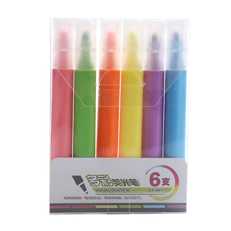 

63HD 6 Pcs/Pack Portable Colorful Highlighters Set Colored Markers Pens Chisel-tip