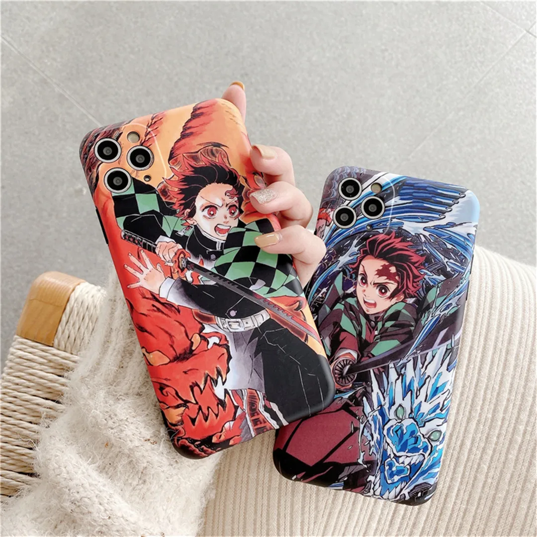 

Fashion Anime Demon Slayer Tanjiro Sword IMD Phone Case For iPhone 7 8 Plus 11 12 mini Pro X Xs Max Xr Cover Lovely Fundas