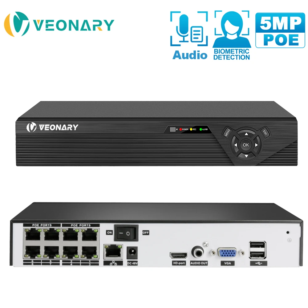 

VEONARY H.265 4/8CH POE NVR Plug&Play Security IP Camera Video Surveillance CCTV System P2P ONVIF 5MP 2MP Network Video Recorder