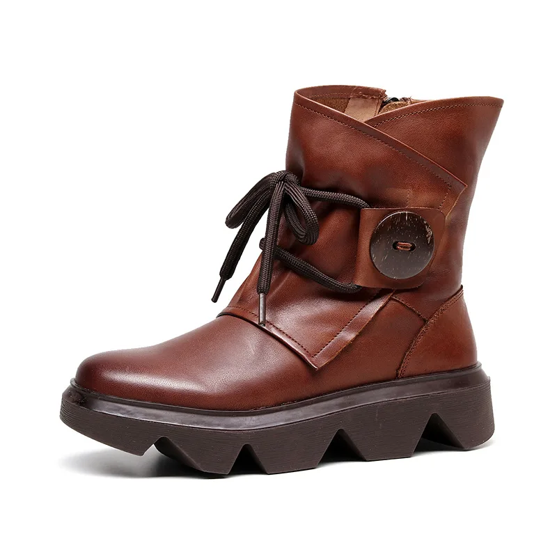 

SWONCO Genuine Leather Boots Women Winter Retro High Top Ankle Boots 2020 Autumn New Female Short Tub Vintage Boots For Women