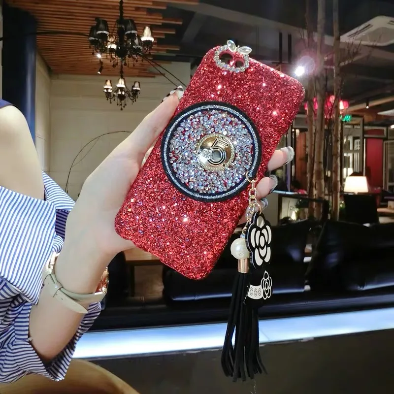 Bling Hat Flower Metals Tassel Phone Case For Samsung Galaxy S21 S20 S8 S9 S10 Plus + Ultra Note 8 9 10 20 edge Cover