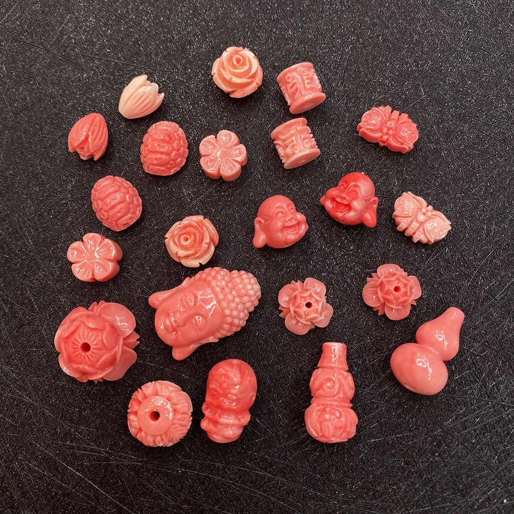 

Synthetic Coral Beads Flower-shaped Buddha Head-shaped Animal-shaped Wholesale Loose Beads for Making Handicrafts Size 7-35mm