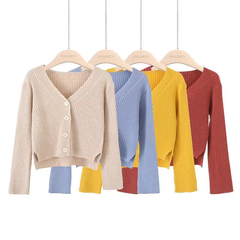

2020 Korean Style V-neck Long Sleeve Short Sweater Women New Women's Knitwear Early Autumn Cardigan Feminine Pull Femme 11036