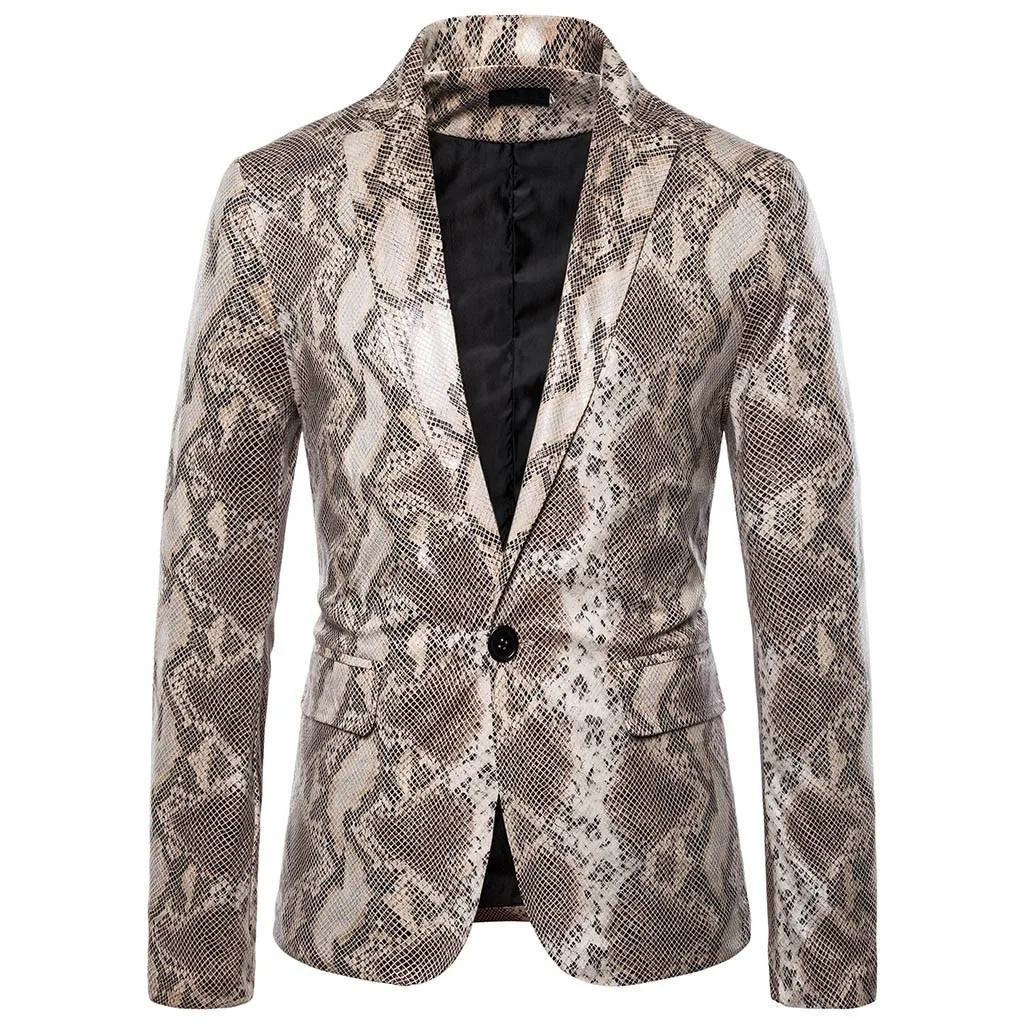 Мужские блейзеры, куртки, новая мода, очаровательные, мужские, повседневные, Змеиный, облегающий костюм, на одной пуговице, деловые пальто, куртки, блузки, пальто размера плюс