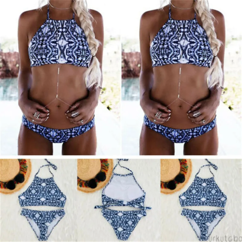 

Blue Apron Bikini 2019 Sexy Women Swimming Suits Halter Two-Piece Swimwear Women Bathing Suits Women Set Biquini Mujer Tankinis