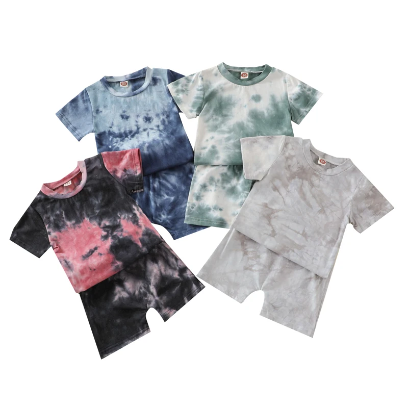 

Pudcoco 2Pcs 6M-5Y Summer Tie Dye Print Short Sleeve O-Neck Casual T-Shirt Tops+Shorts Pants Outfits Sets