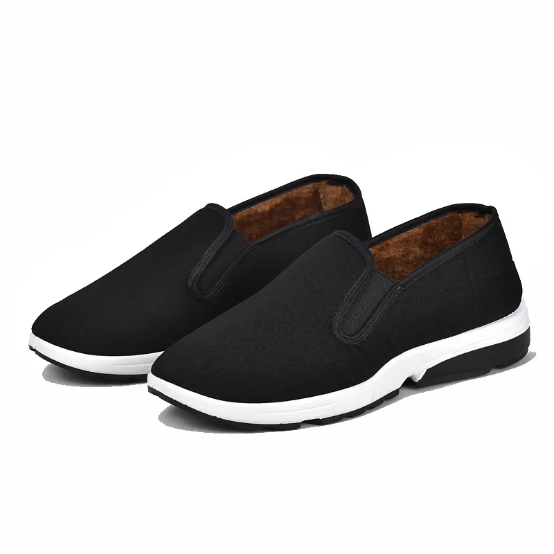 

2021 Autumn Winter New Concise Style Men's Vulcanize Shoes Comfortable Slip-on Plush Thickening Shallow Flat Canvas Shoes