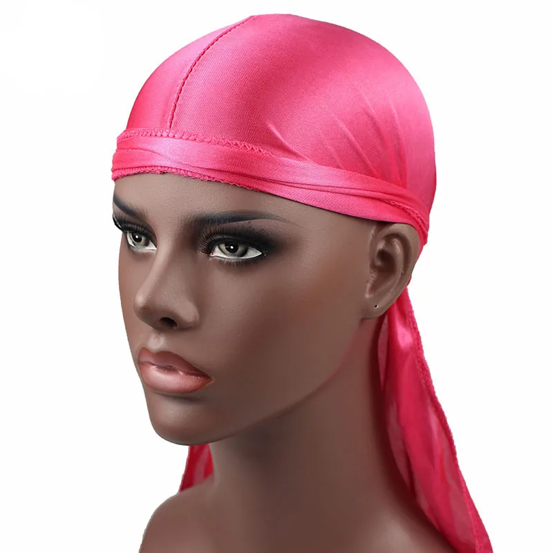 Унисекс для женщин и мужчин атласный тюрбан шелк Durag с длинным хвостом однотонный