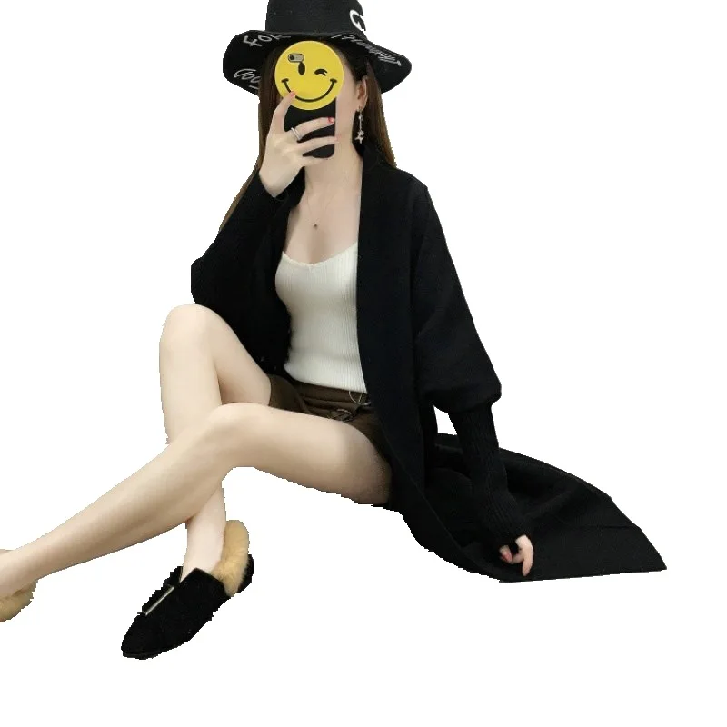 2019 новый осенний кардиган женский длинный рукав летучая мышь пальто выше колена