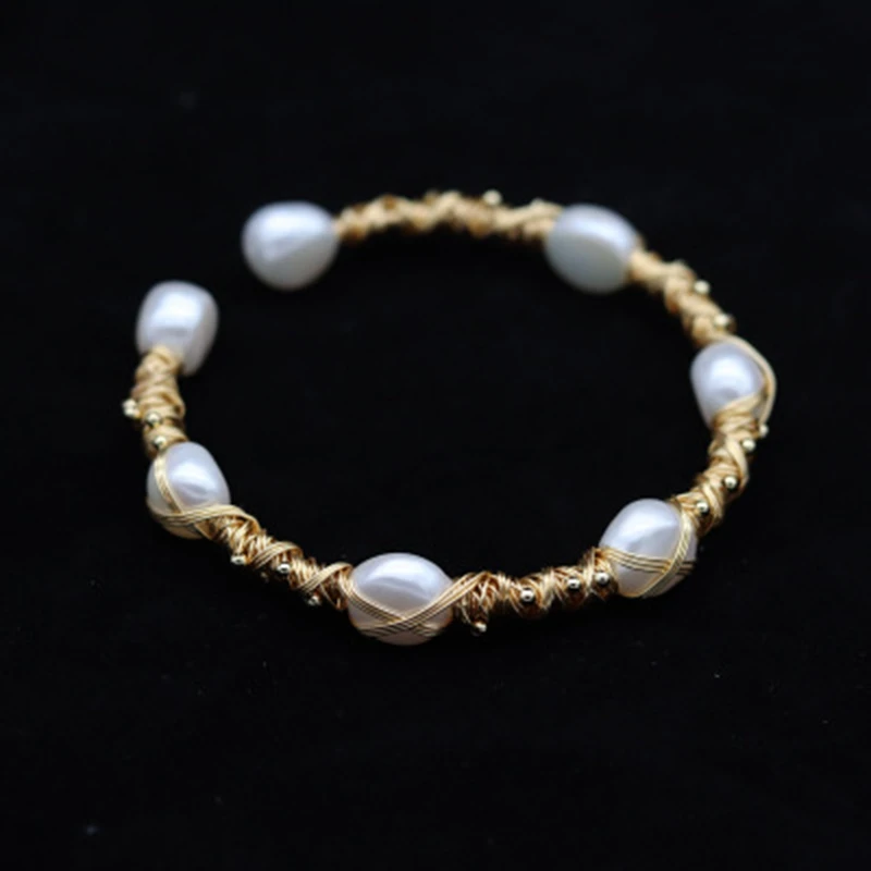 

Плетеный вручную браслет из 100% натурального пресноводного жемчуга, 14 к, медный браслет с покрытием из настоящего золота, Изящные Ювелирные ...