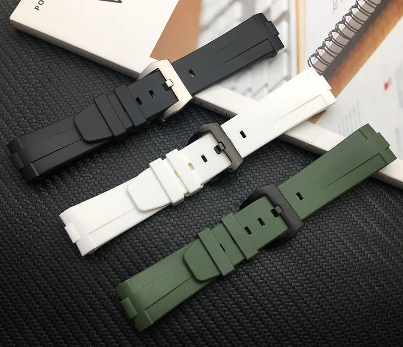 24mm black white army green Rubber Silicone band with Needle Buckle Watchband fit for Panerai strap Watch Accessories tool logo | Наручные