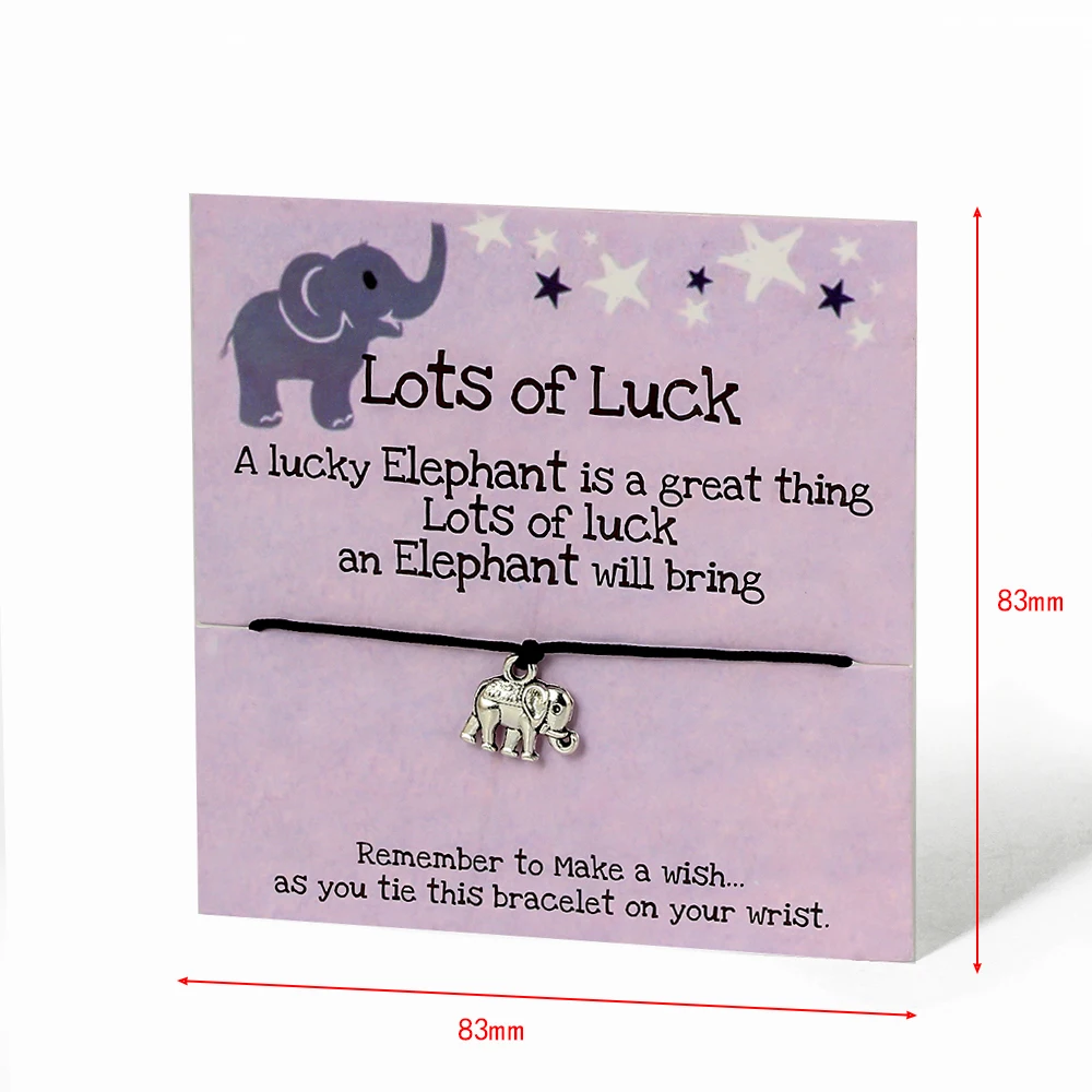 Wish Card Lucky браслеты со слоном для женщин и мужчин ручная работа Черная веревка