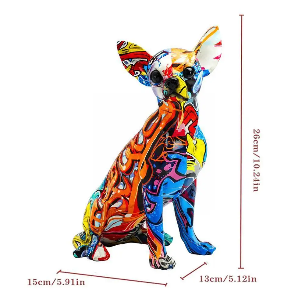 

Simple Puppy Colorful Resin Crafts Chihuahua Dog Statue Entrance Room Decors Ornaments Office TV Living Cabinet Crafts R0Q0