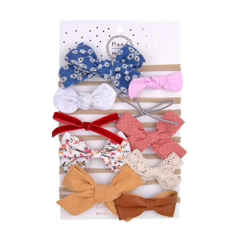 

N80C 10pcs/lot Cute Bow Baby Headband for Girl Nylon Head Bands Turban Newborn Headbands Hairbands for Kids Baby Hair