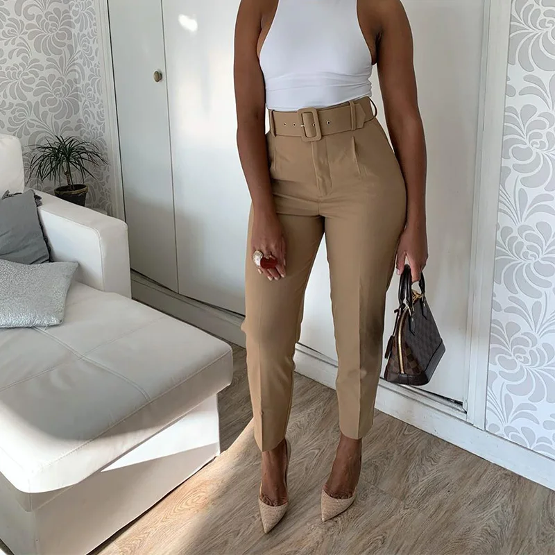 

2022 Autumn High Waist Women's Pants Pencil With Belt Ankle-length Trousers Female New Fashion Classic Office Harem Pants