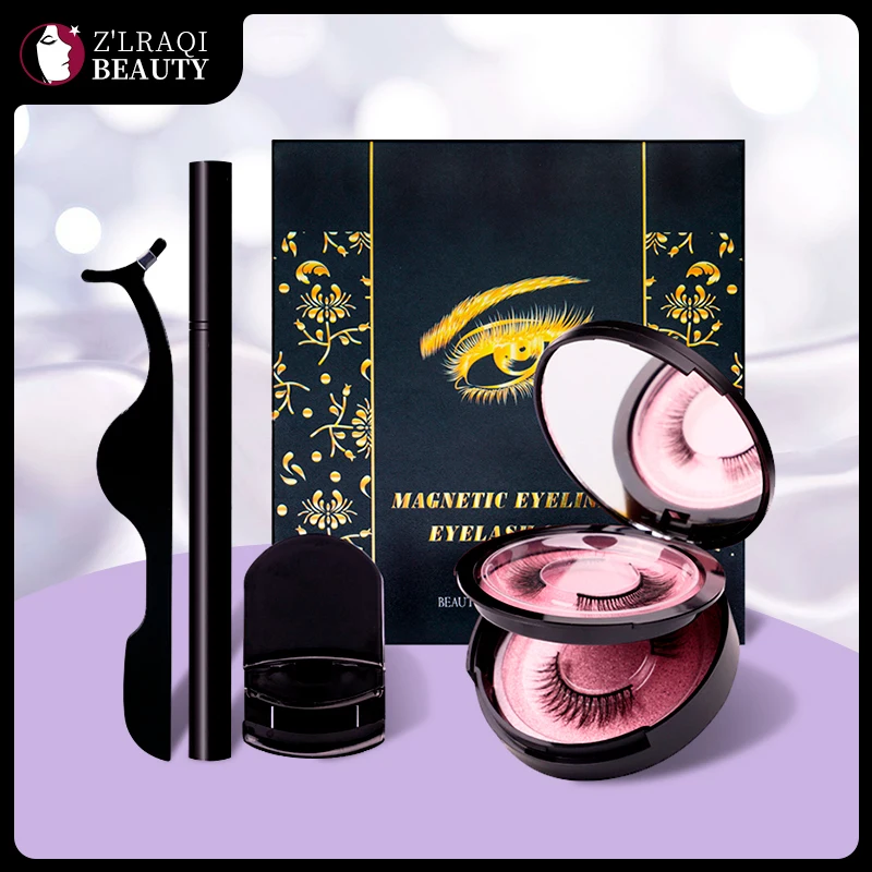 

2 Pairs Magnetic Eyelashes Set Magnetic Myeliner Tweezers Eyelash clip Eyelash box 3D Imitation Mink Waterproof 2020 New arriva