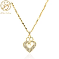 zhijia new arrival gold silver color heart design rhinestone simple love pendant necklace for women jewelry gifts