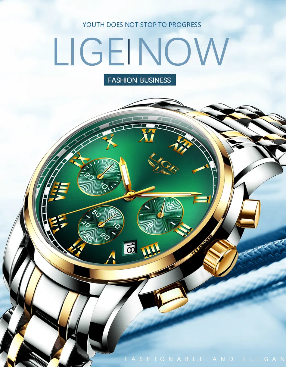 LIGE Men Watch 30m Waterproof Watches Mens Top Brand Luxury Steel Business Wristwatch Chronograph Male Clock Saat relojes hombre