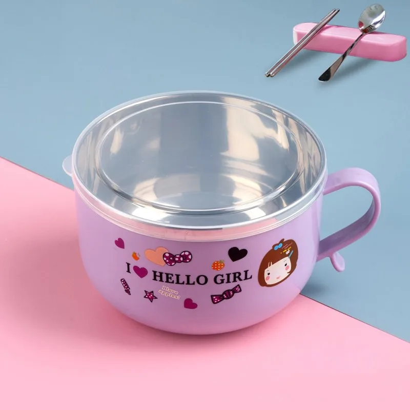 

Korean Cartoon Stainless Steel Multi-function Bubble Bowl Rice Bowl Thickening Double Anti-slip Big Capacity With Cover Bowl