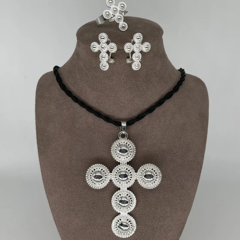 

Women Jewelry Sets Small Cross Dubai Earrings Water Chain Ethiopia Cross African Bridal Jewelry Wedding Gift