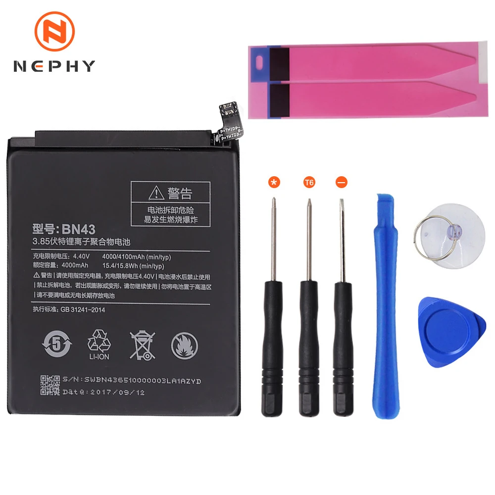 Nephy происхождения телефон Батарея для Xiaomi Redmi Note 4 4X3 Pro 3S 3X 4X mi 5 BN41 BN43 BM22 BM46 BM47 аккумулятор Инструменты для ремонта