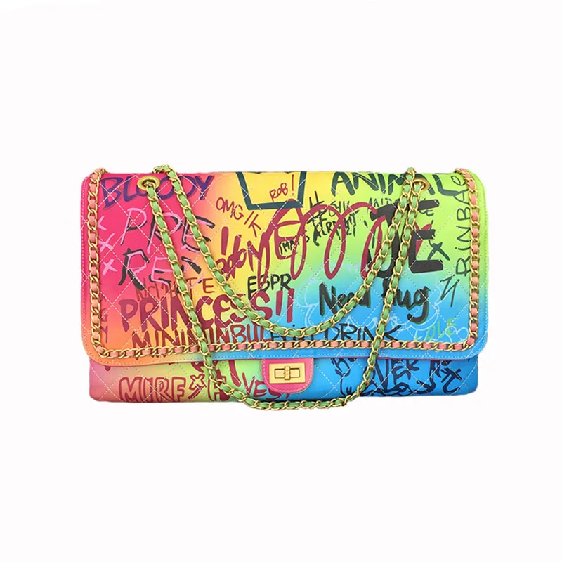 Colorful Большая сумка на плечо женские дорожные сумки из искусственной кожи граффити Радуга сумка женские роскошные сумки женские сумки дизайнерские Sac основной Femme - Цвет: Colorful