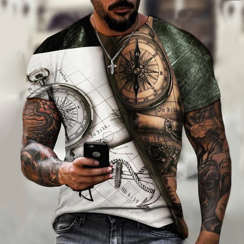 

New Men's Summer 3D Printed Compass T-Shirt Hip-Hop Style Oversized Fashion Man T Shirt for Men Short Sleeve Clothing XXS-6XL