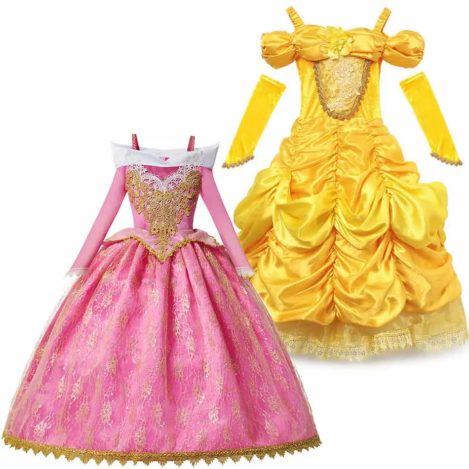 Детское платье принцессы на Хэллоуин Розовое Бальное Платье с цветами желтое