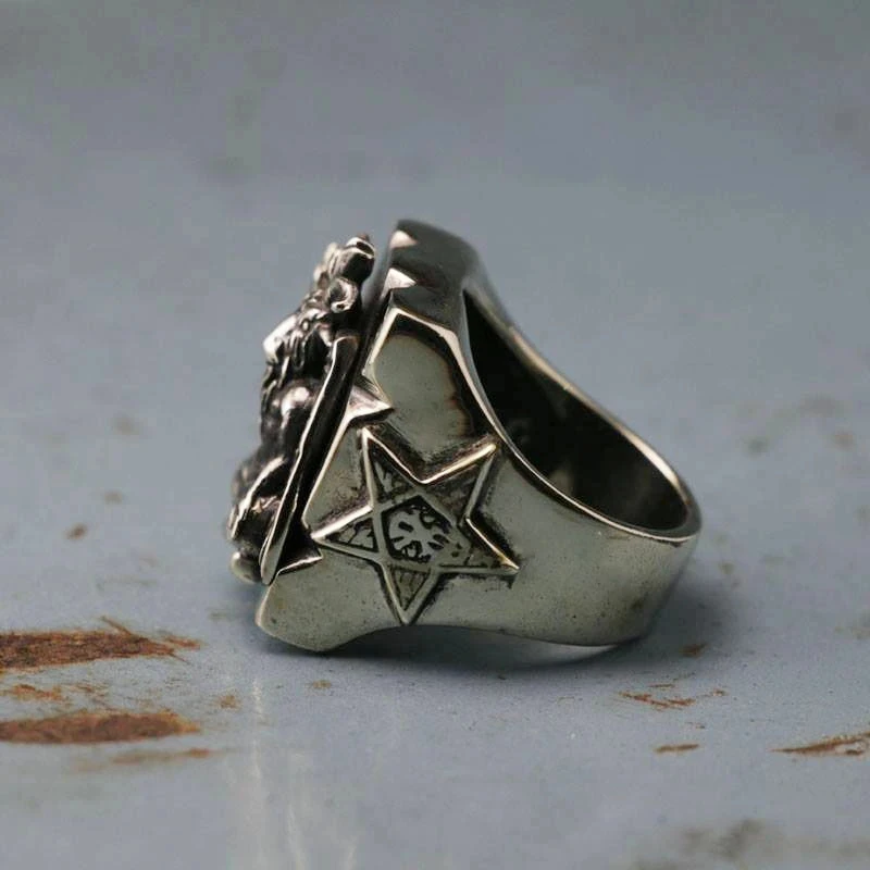 Vintage Baphomet Men's Stainless Steel Ring Seal of Satan Pentagram Sigil Illuminati Rings Gothic Cool Jewelry Anniversary Gift |