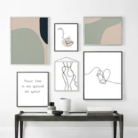 minimalist line lip girl body curve heart wall art canvas painting nordic posters and prints wall pictures for living room decor