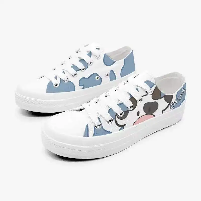 

Kawaii Cow Print Women's Espadrilles Japanese Style Lolita Shoes Cute Cartoon Girls' Canvas Sneakers Fashion 2021 Summer Shoes