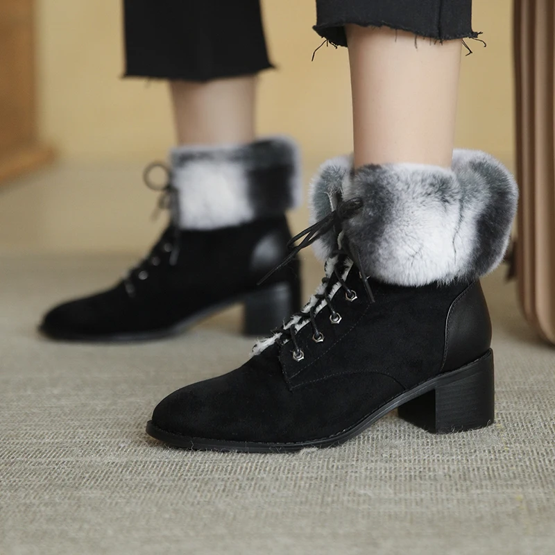 Murah Ukuran 34-39 Wanita Ankle Boot Hangat Mewah Musim Dingin Sepatu For Lace-Up Sepatu Hak Tinggi Wanita Boot Wanita Sepatu Bot Salju Musim Dingin Sepatu Hitam