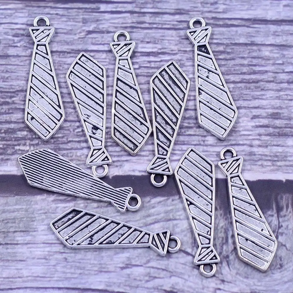

20Pcs Pendants Tie Carved Sliver Tone Zinc Metal Alloy Jewelry DIY Findings Charms 21x14mm