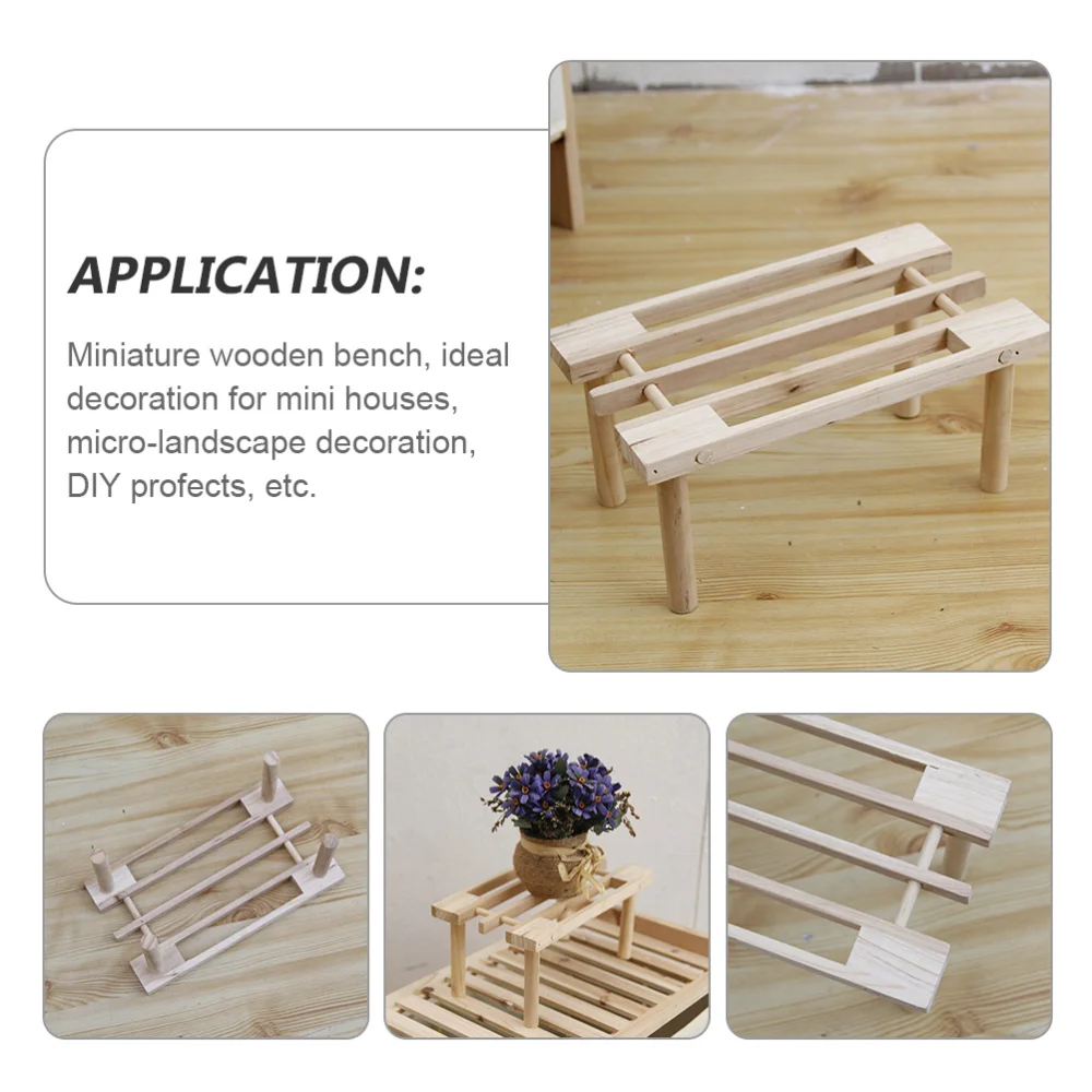 

2Pcs Mini Wooden Bench Miniature Furniture Ornament Funny Photoraphy Props