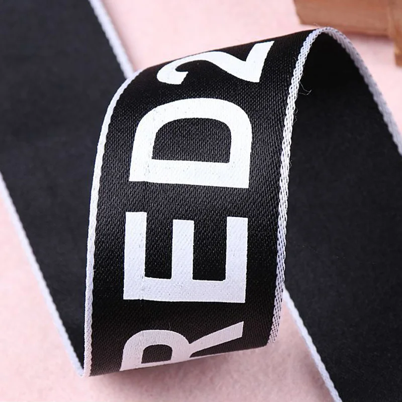 

4Cm 10Yard Creative Ribbon Handmade Design Printed White Letter Ribbons For Clothing Backpack Hat Dress Decoration Sewing Fabric